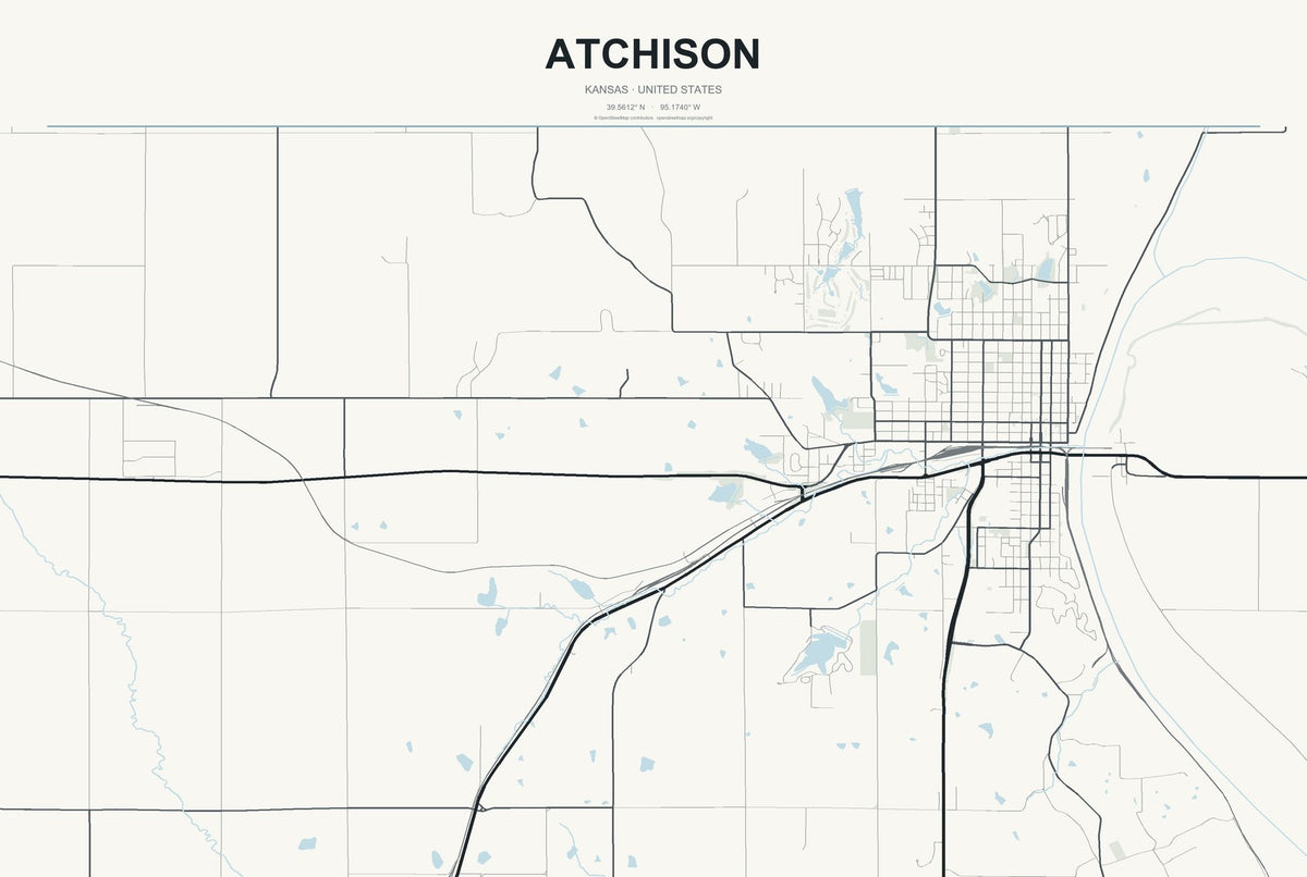 Atchison, Kansas City Map Aluminum Sign in Headline Atlas style
