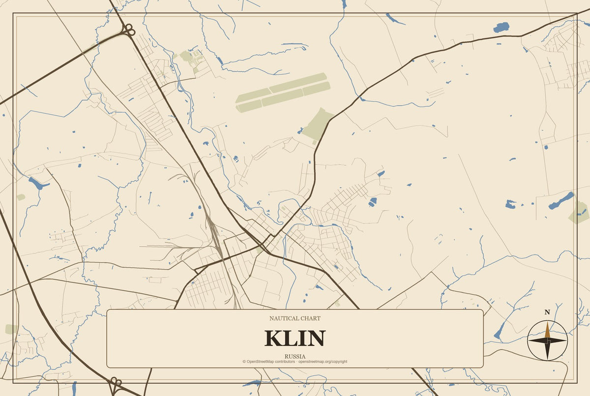 Klin, Russia City Map Aluminum Sign in Heritage Nautical style