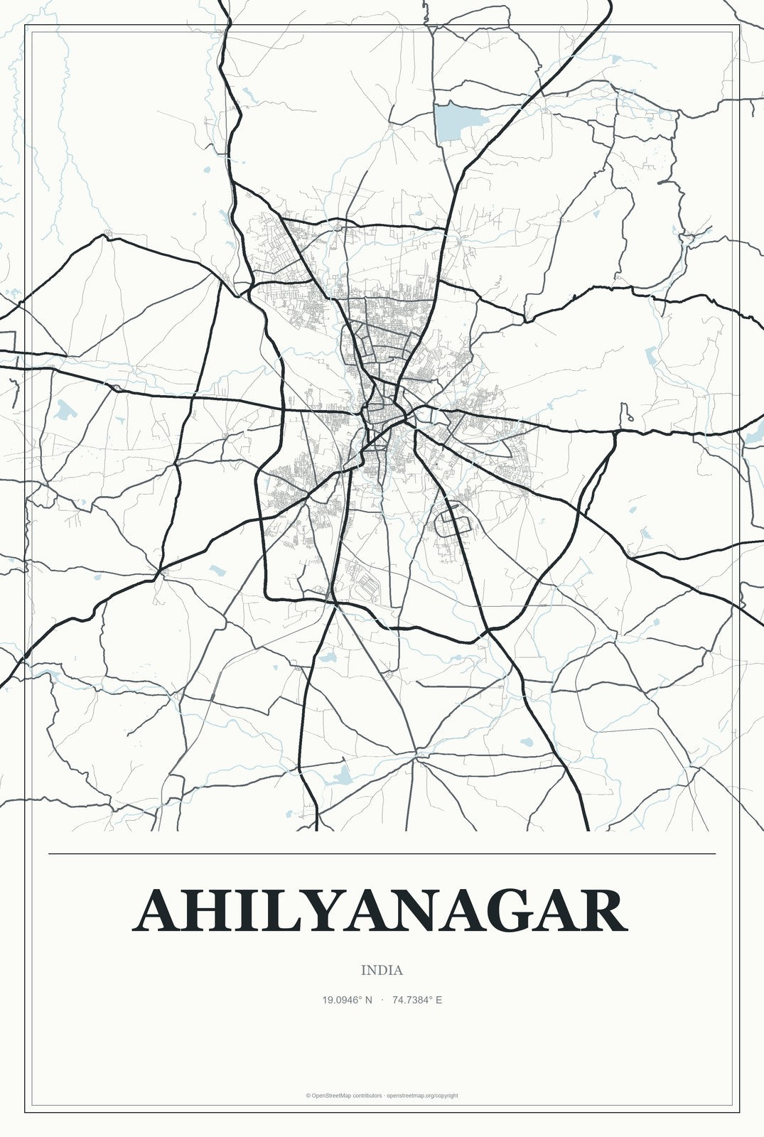 Ahilyanagar, India City Map Aluminum Sign in Gallery Air style