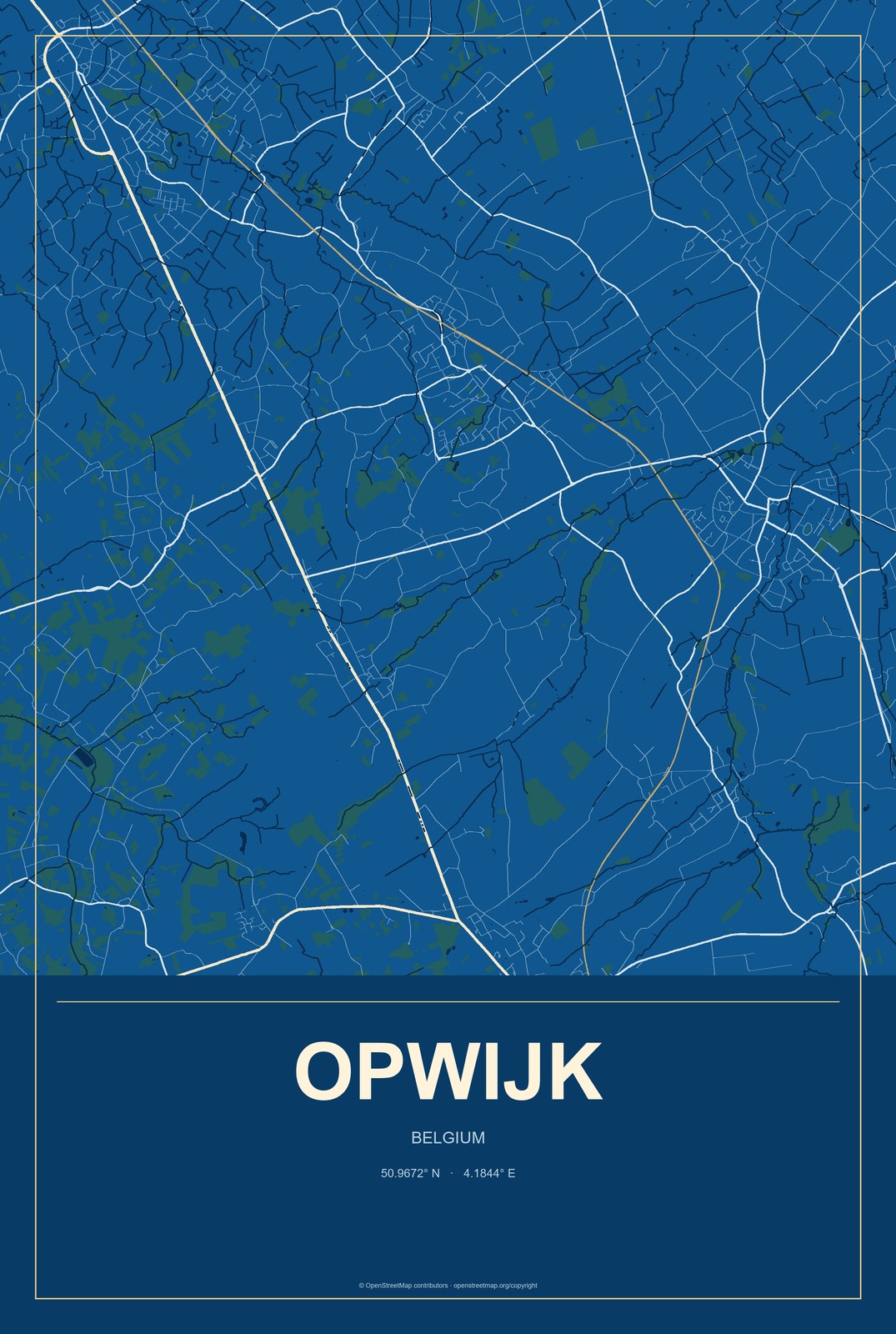 Opwijk, Belgium City Map Aluminum Sign in Harbor Cobalt style