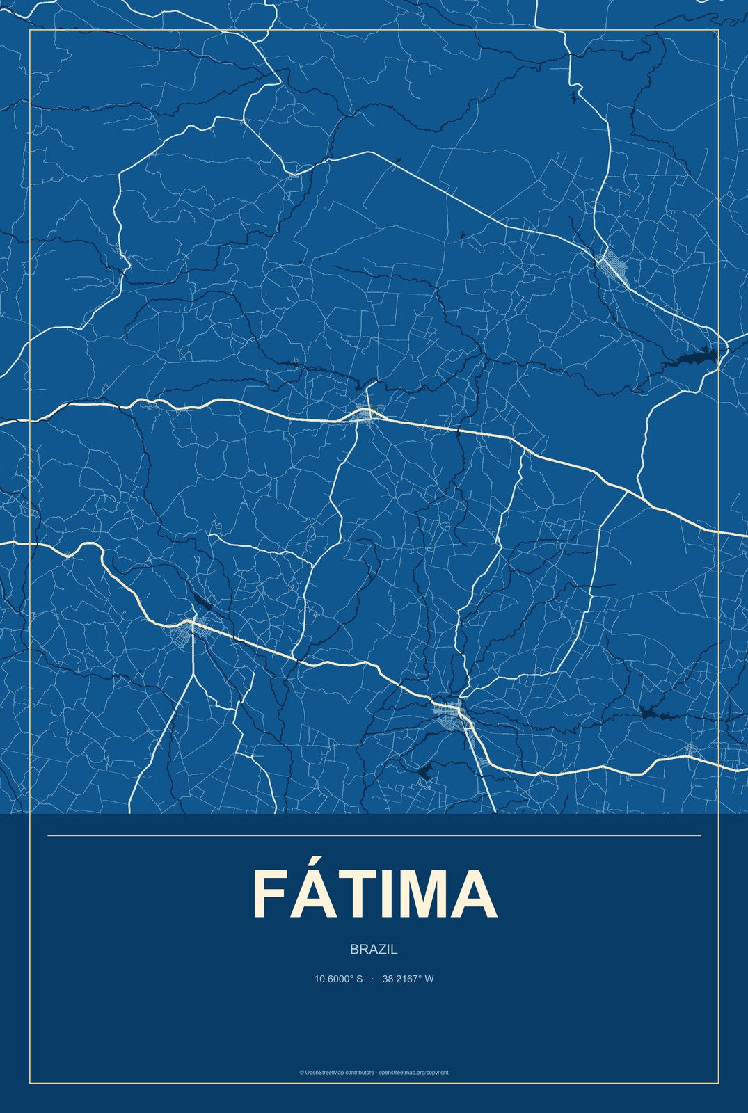 Fátima, Brazil City Map Aluminum Sign in Harbor Cobalt style