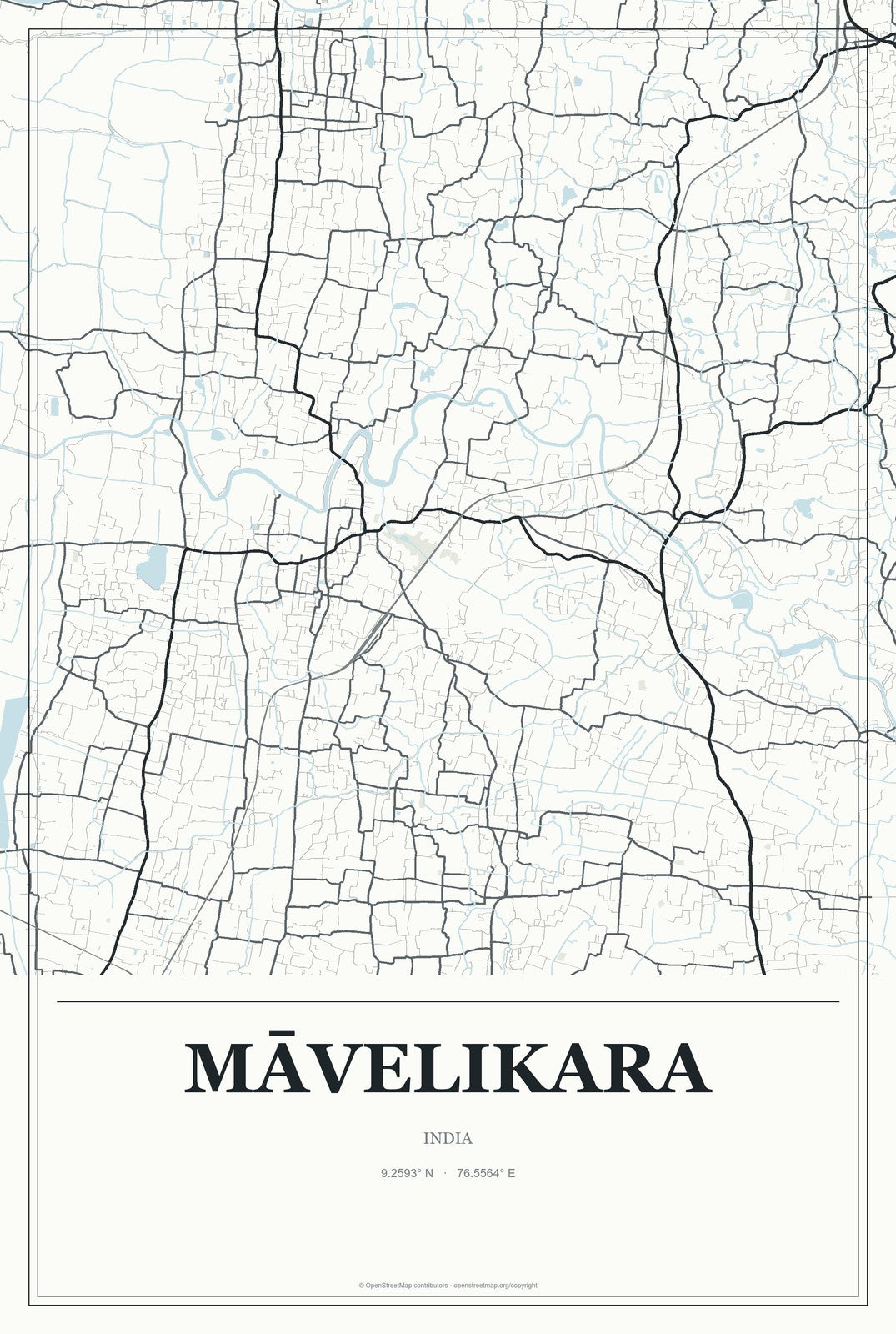 Māvelikara, India City Map Aluminum Sign in Gallery Air style