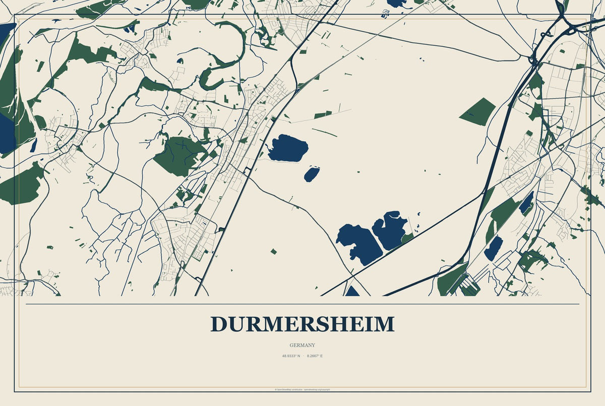 Durmersheim, Germany City Map Aluminum Sign in Coastal Cutout style