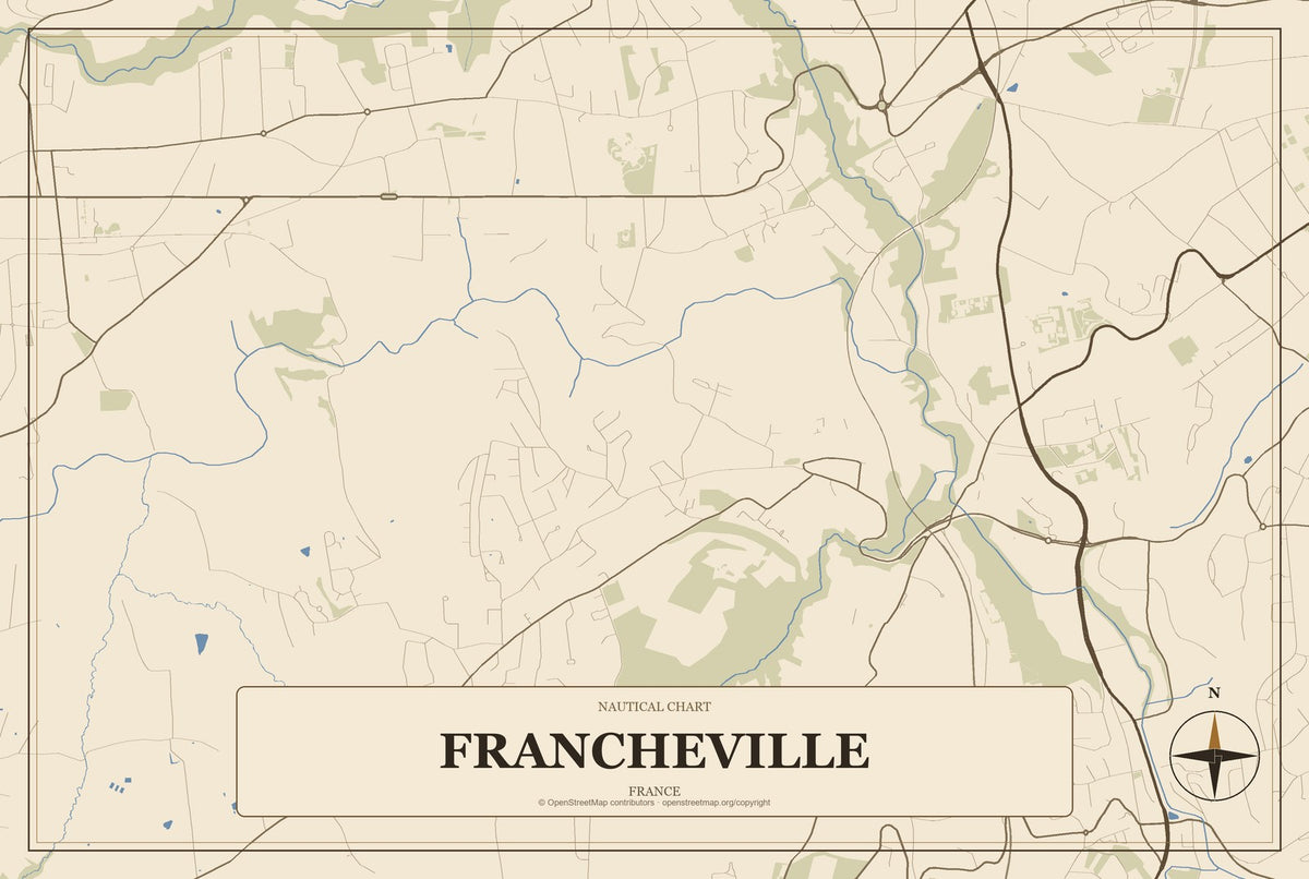 Francheville, France City Map Aluminum Sign in Heritage Nautical style