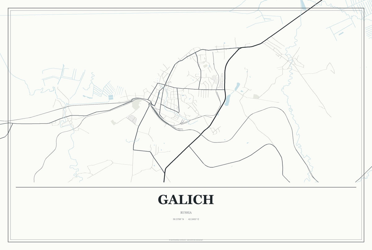 Galich, Russia City Map Aluminum Sign in Gallery Air style