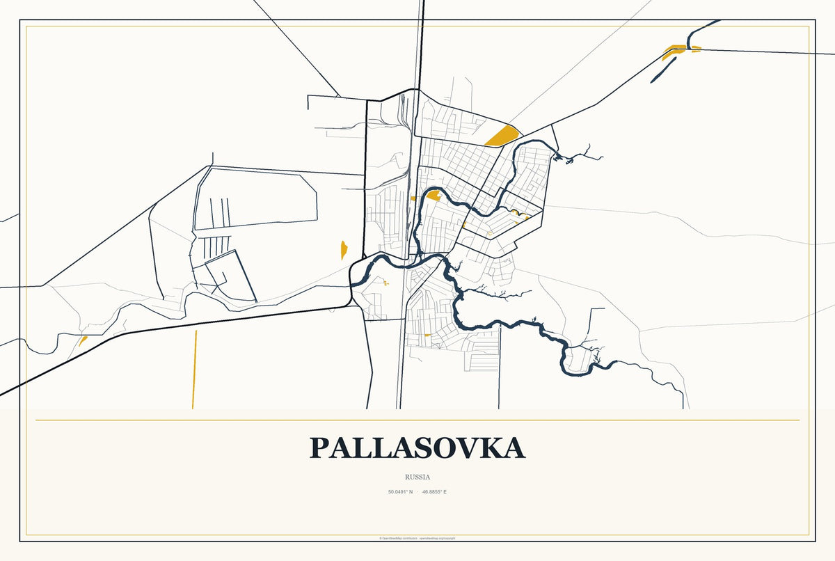 Pallasovka, Russia City Map Aluminum Sign in Citrine Modern style