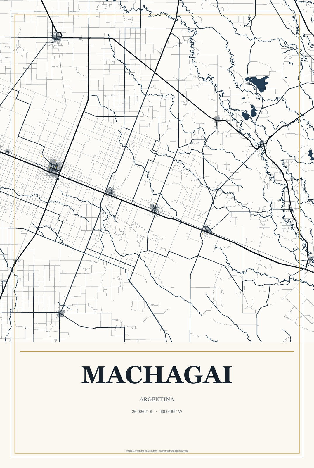 Machagai, Argentina City Map Aluminum Sign in Citrine Modern style