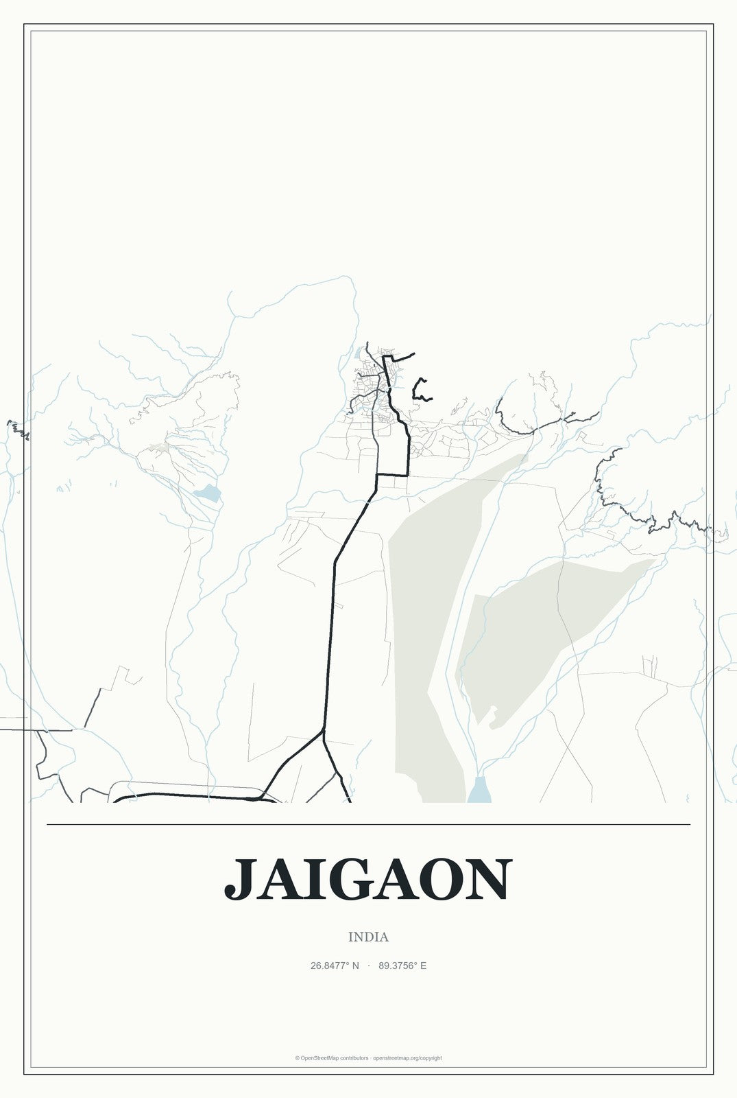 Jaigaon, India City Map Aluminum Sign in Gallery Air style