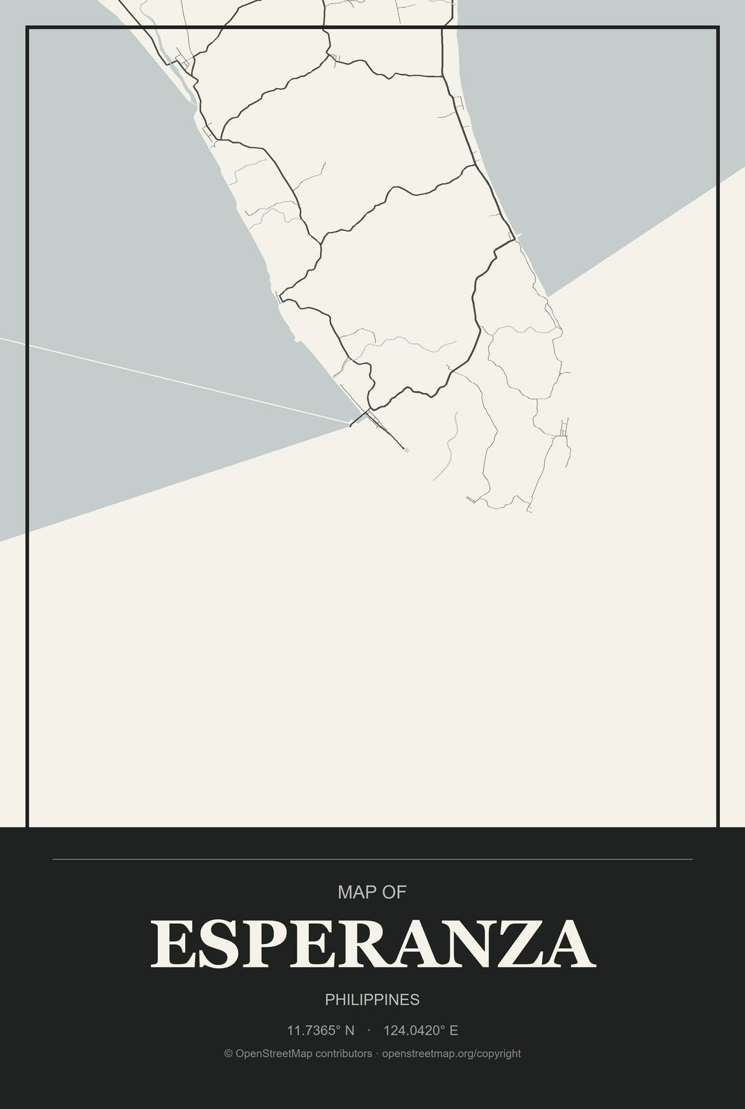 Esperanza, Philippines City Map Aluminum Sign in Museum Plaque style