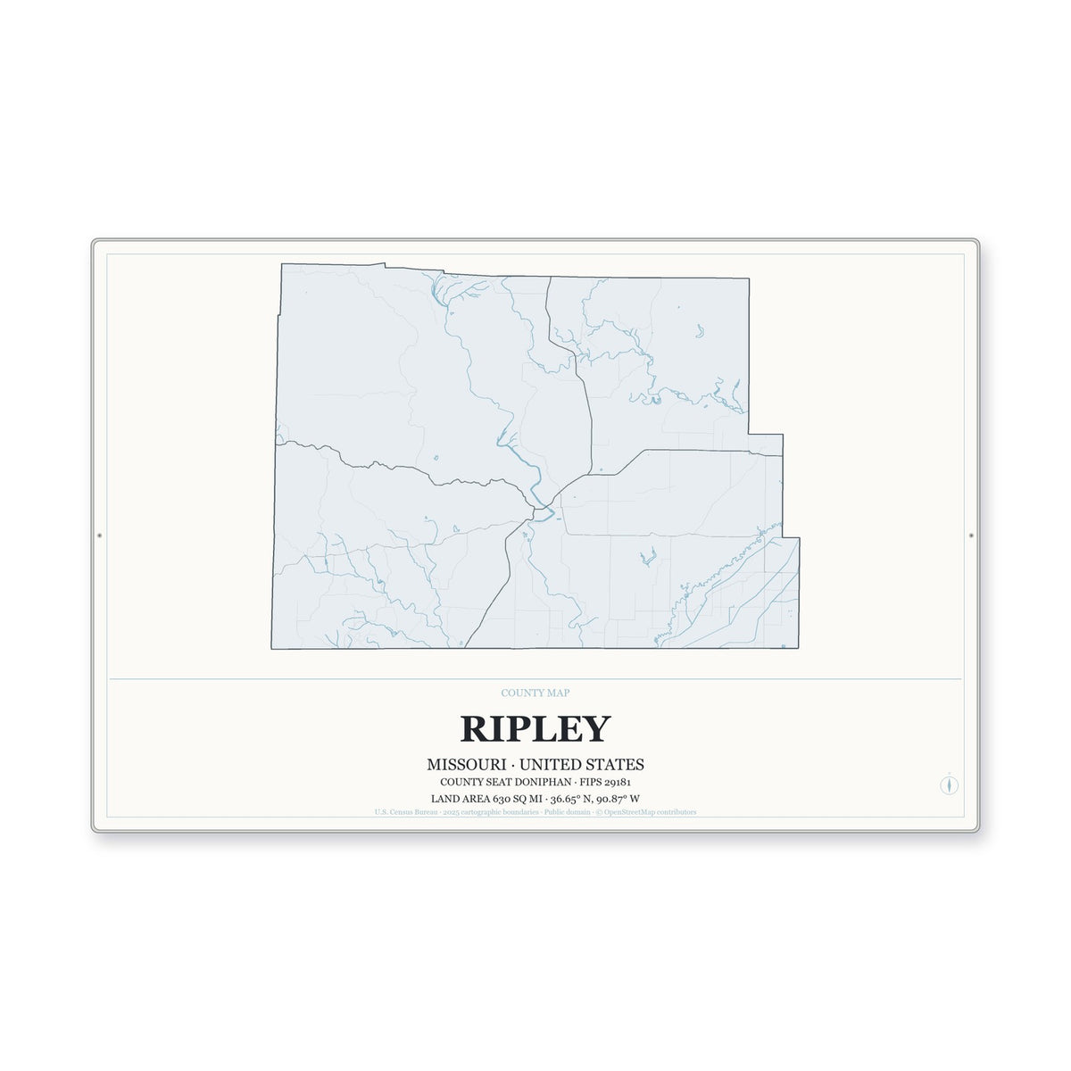 Ripley County, Missouri Map Aluminum Sign in Gallery Air style