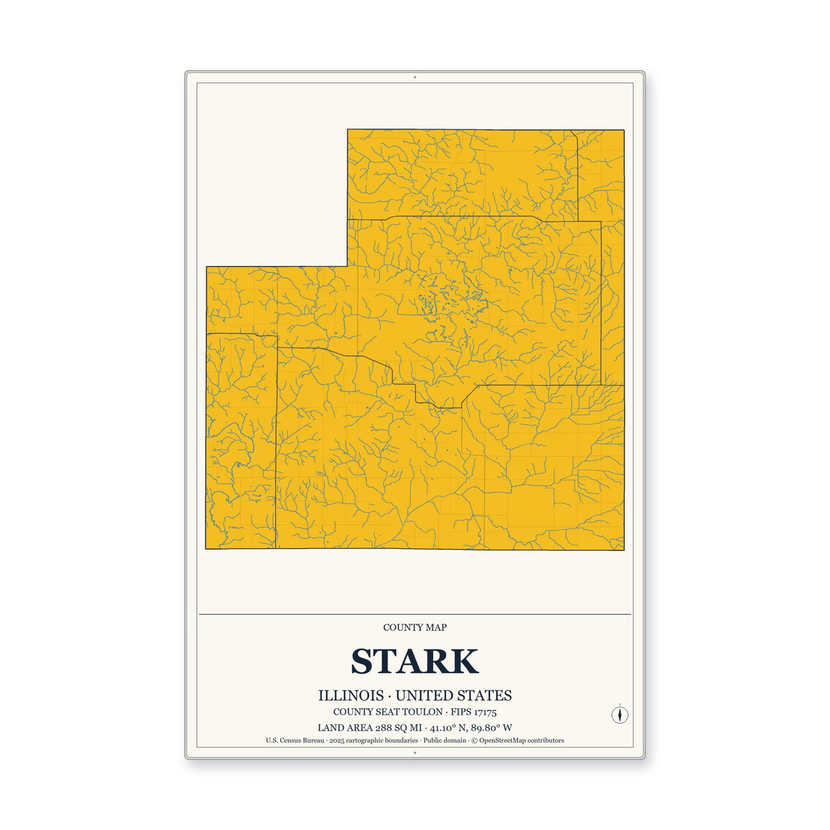 Stark County, Illinois Map Aluminum Sign in Citrine Modern style