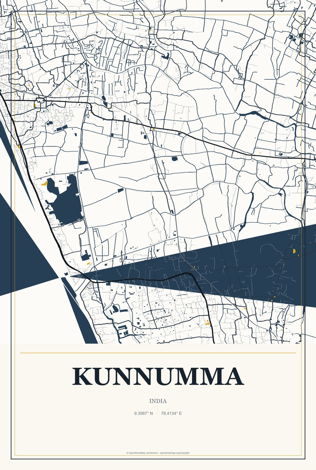 Kunnumma, India City Map Aluminum Sign in Citrine Modern style