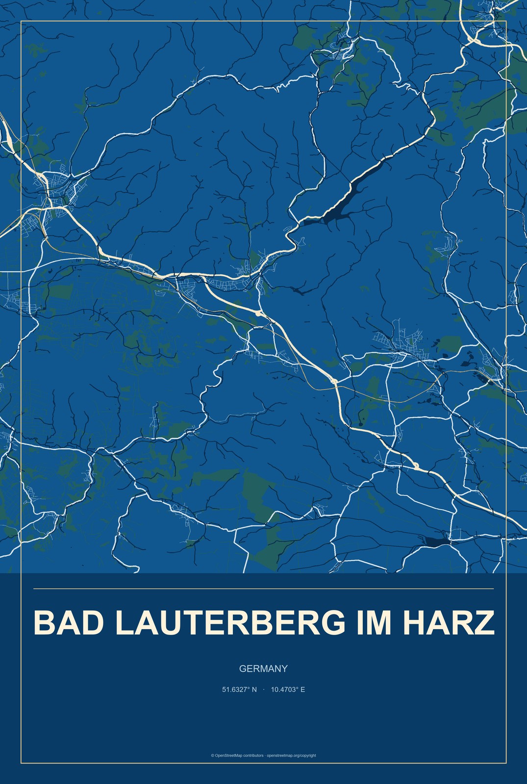 Bad Lauterberg im Harz, Germany City Map Aluminum Sign in Harbor Cobalt style