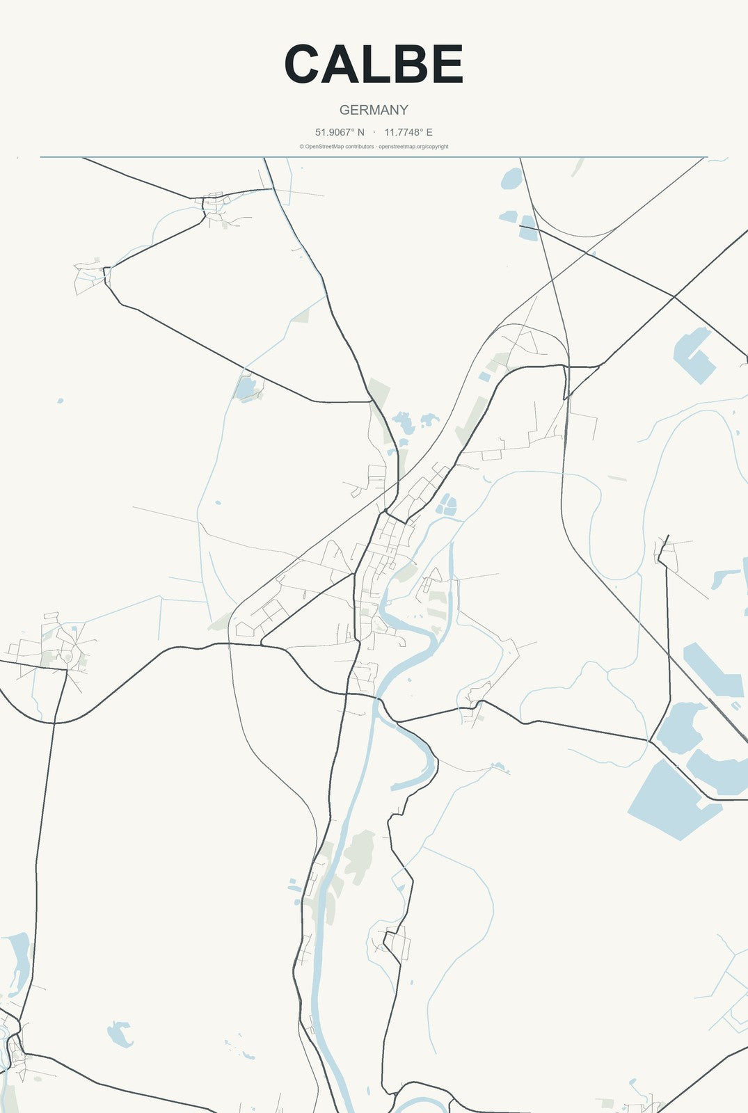 Calbe, Germany City Map Aluminum Sign in Headline Atlas style