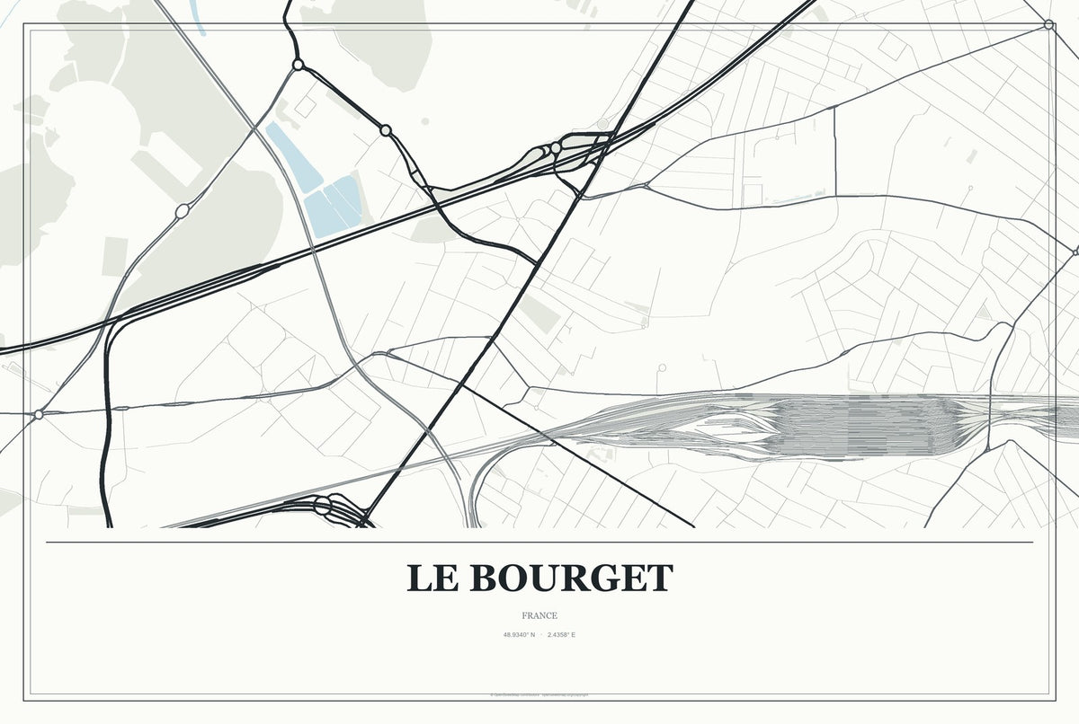 Le Bourget, France City Map Aluminum Sign in Gallery Air style