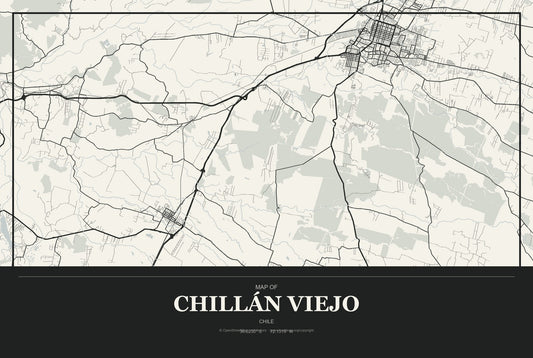 Chillán Viejo, Chile City Map Aluminum Sign in Museum Plaque style