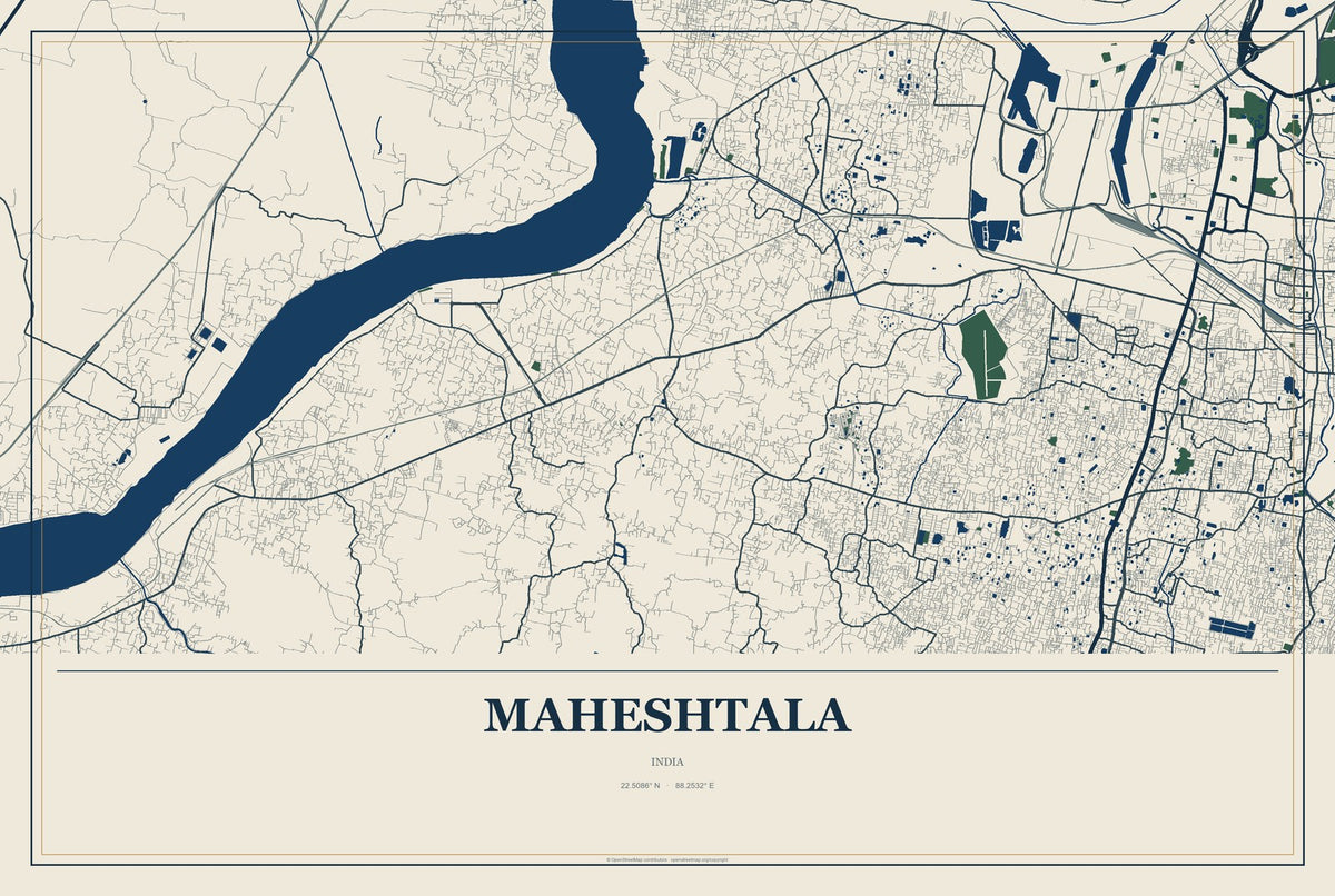 Maheshtala, India City Map Aluminum Sign in Coastal Cutout style
