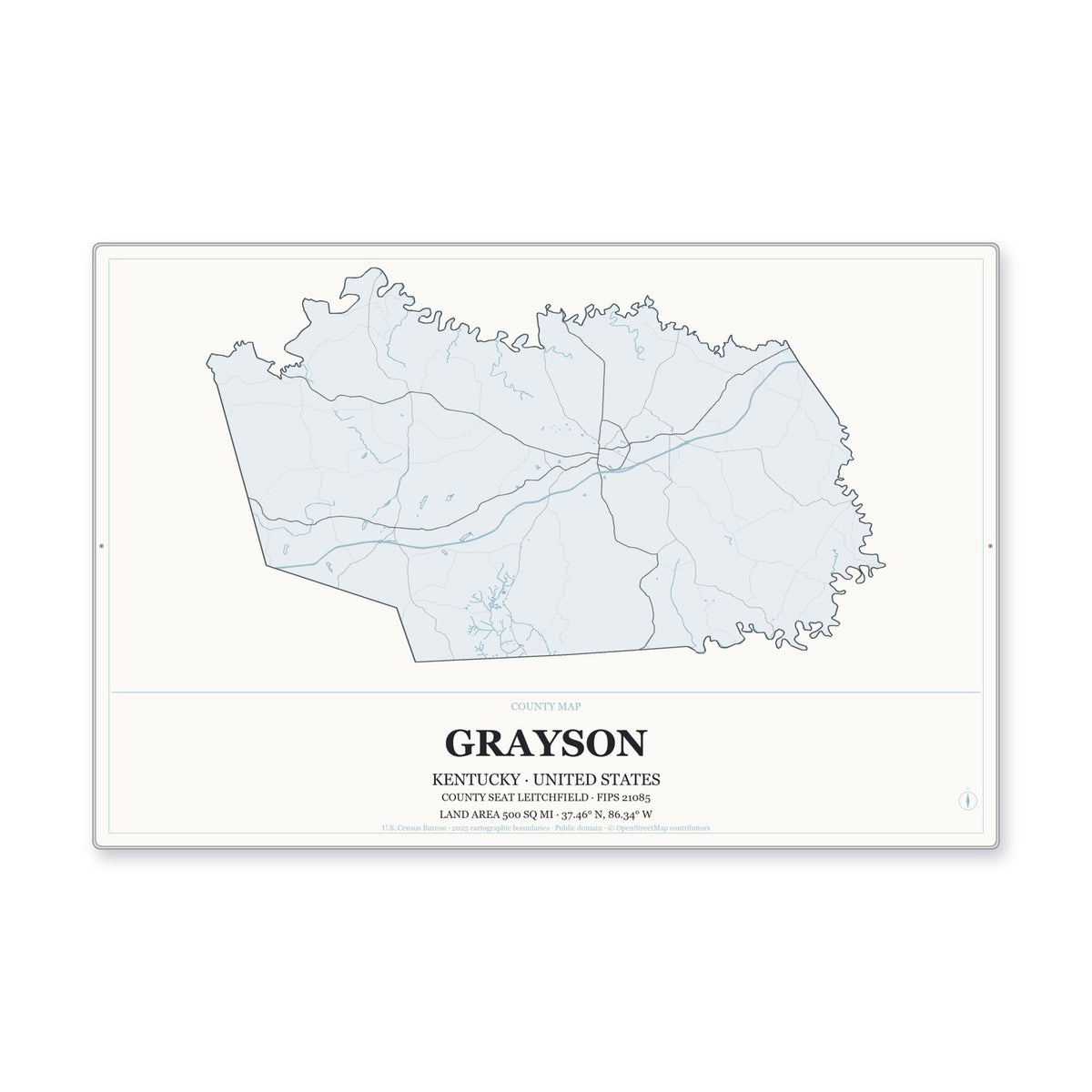 Grayson County, Kentucky Map Aluminum Sign in Gallery Air style