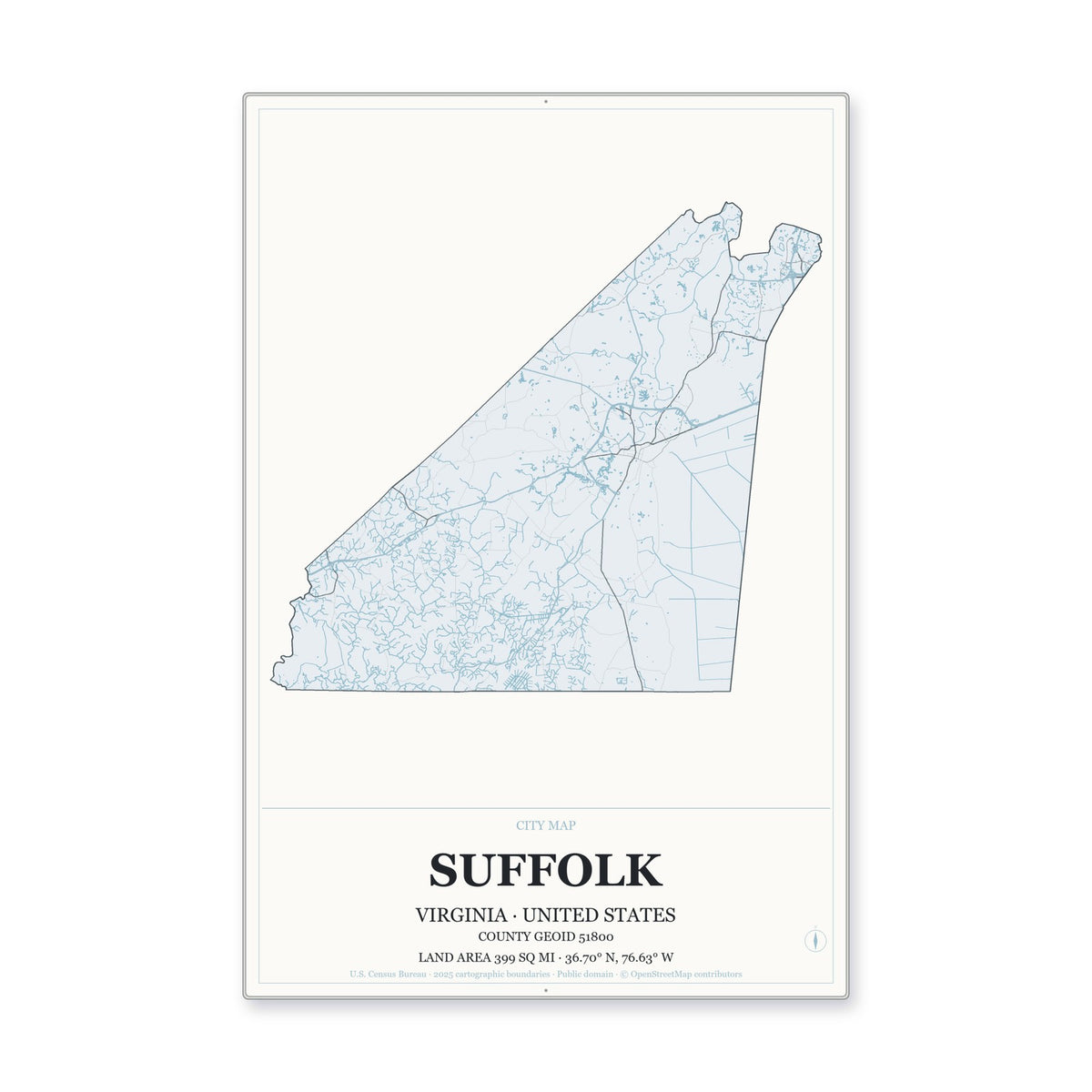 Suffolk city, Virginia Map Aluminum Sign in Gallery Air style