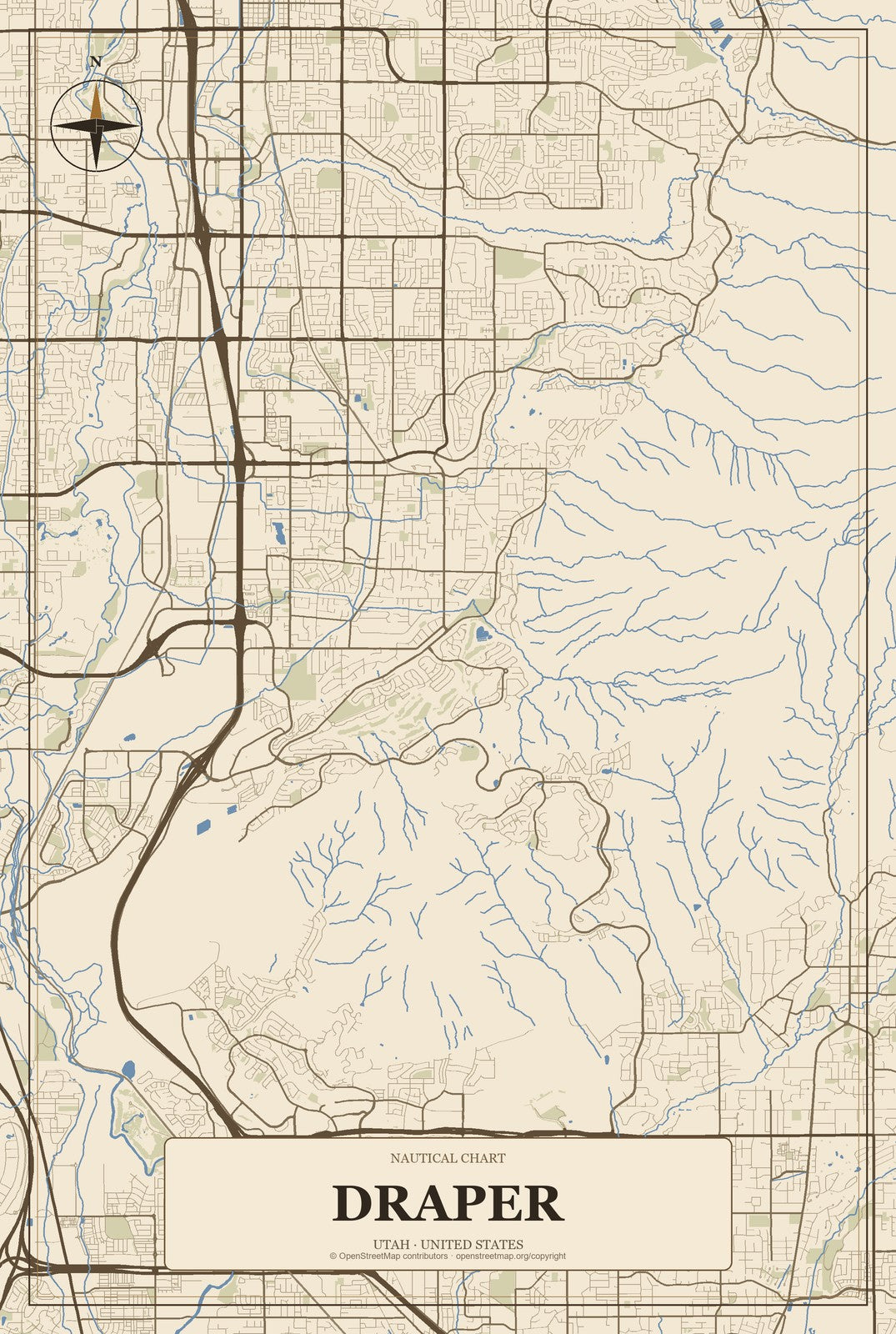 Draper, Utah City Map Aluminum Sign in Heritage Nautical style