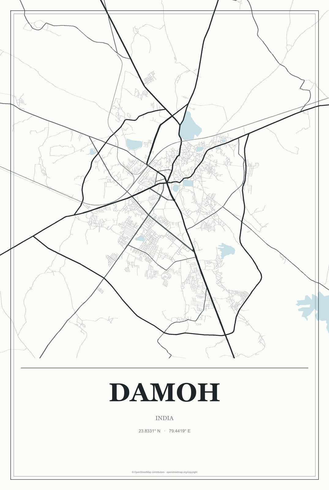 Damoh, India City Map Aluminum Sign in Gallery Air style