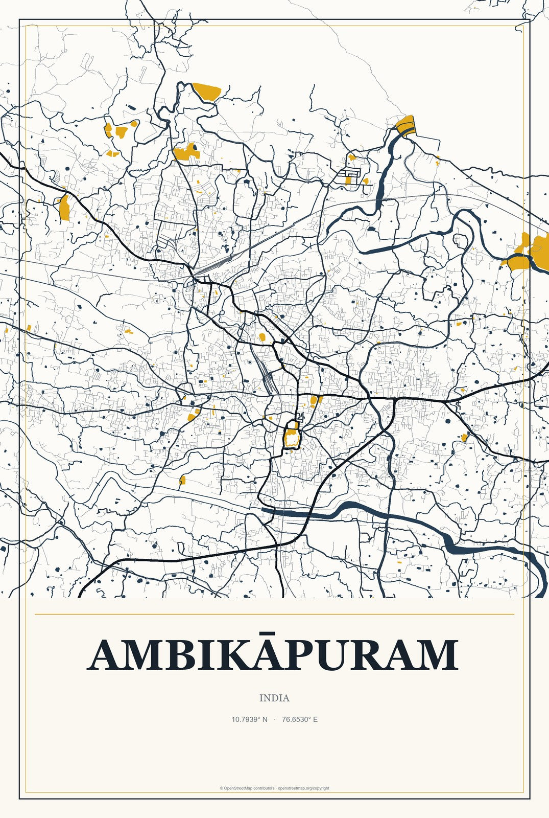 Ambikāpuram, India City Map Aluminum Sign in Citrine Modern style