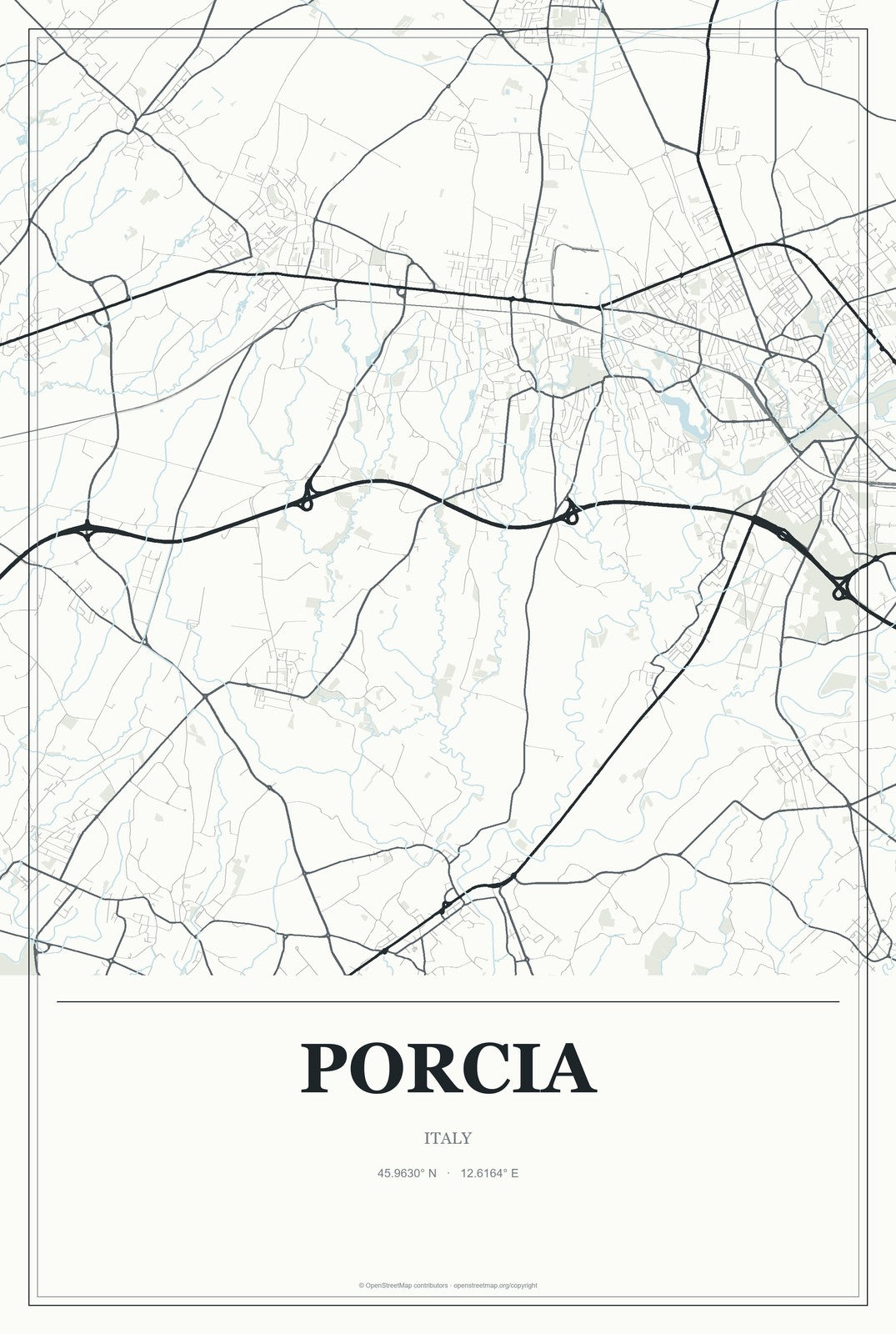 Porcia, Italy City Map Aluminum Sign in Gallery Air style