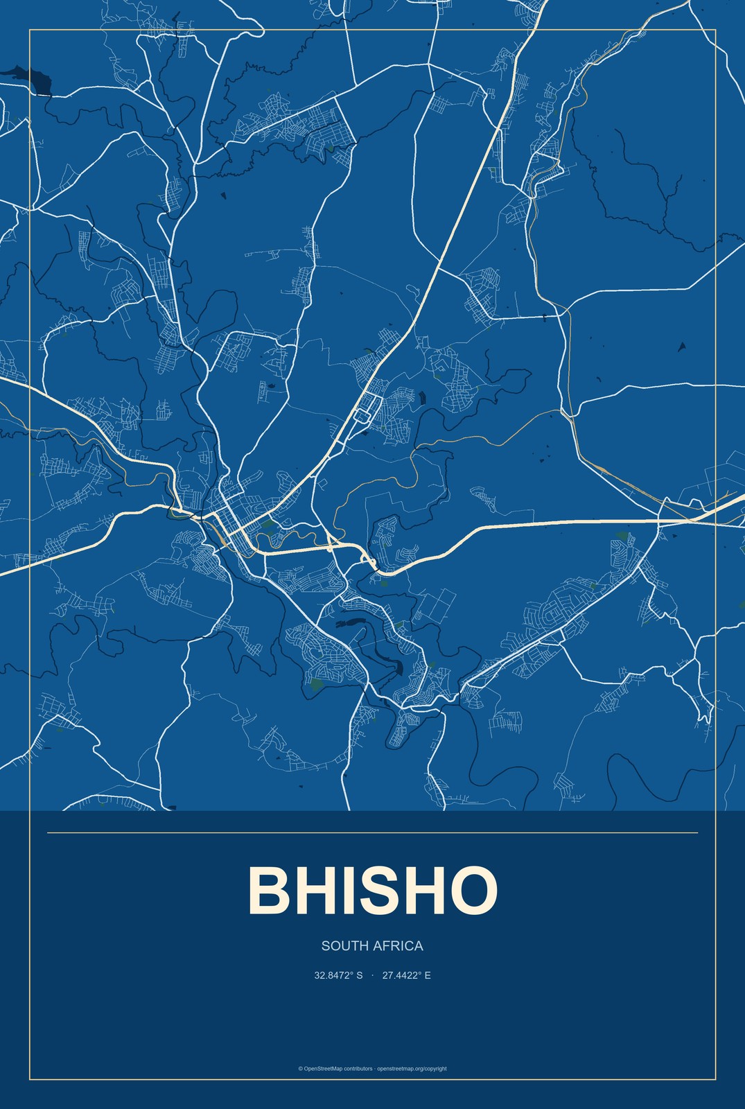 Bhisho, South Africa City Map Aluminum Sign in Harbor Cobalt style