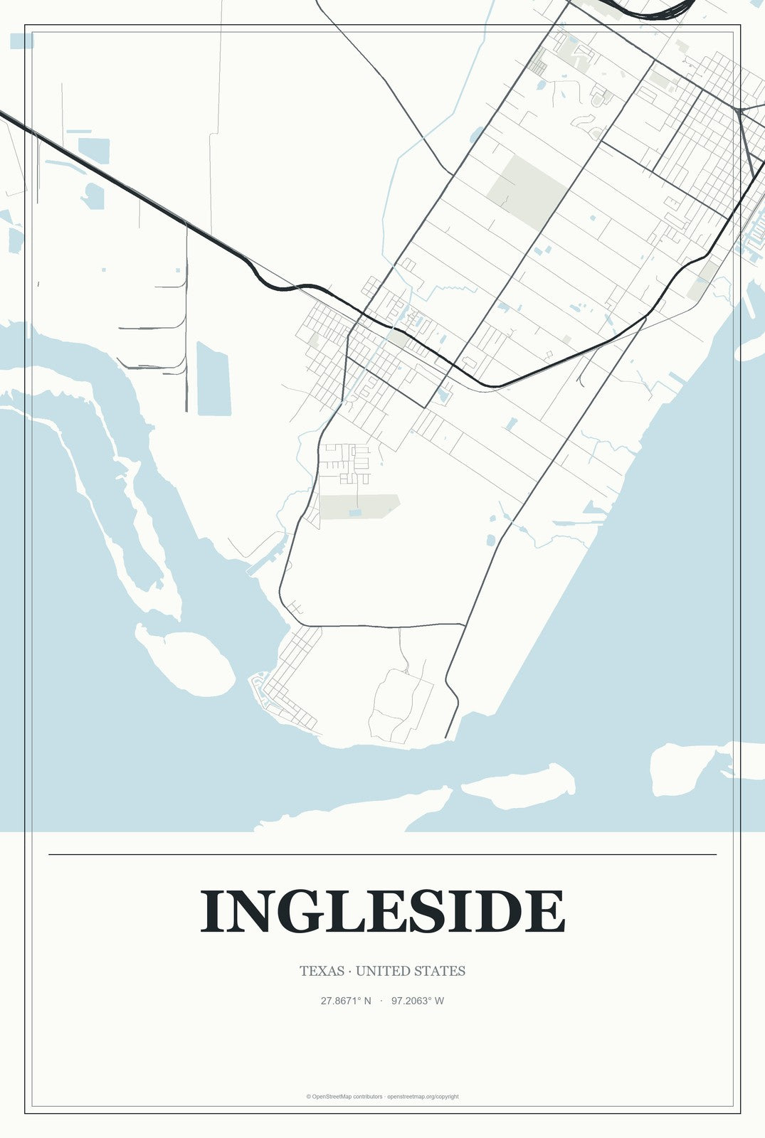 Ingleside, Texas City Map Aluminum Sign in Gallery Air style