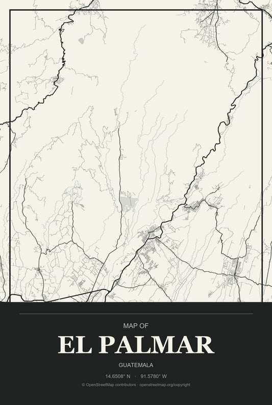 El Palmar, Guatemala City Map Aluminum Sign in Museum Plaque style
