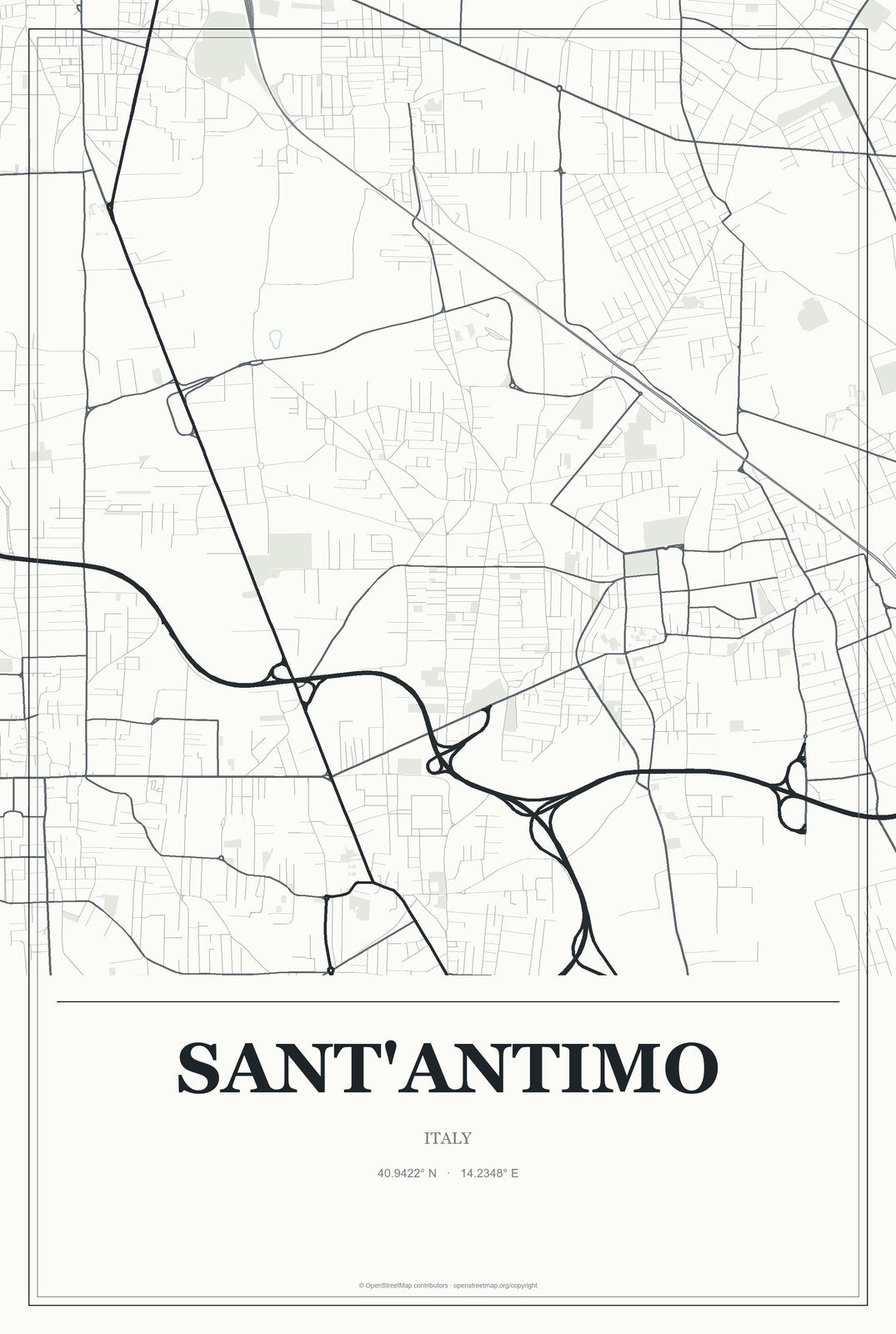 Sant'Antimo, Italy City Map Aluminum Sign in Gallery Air style