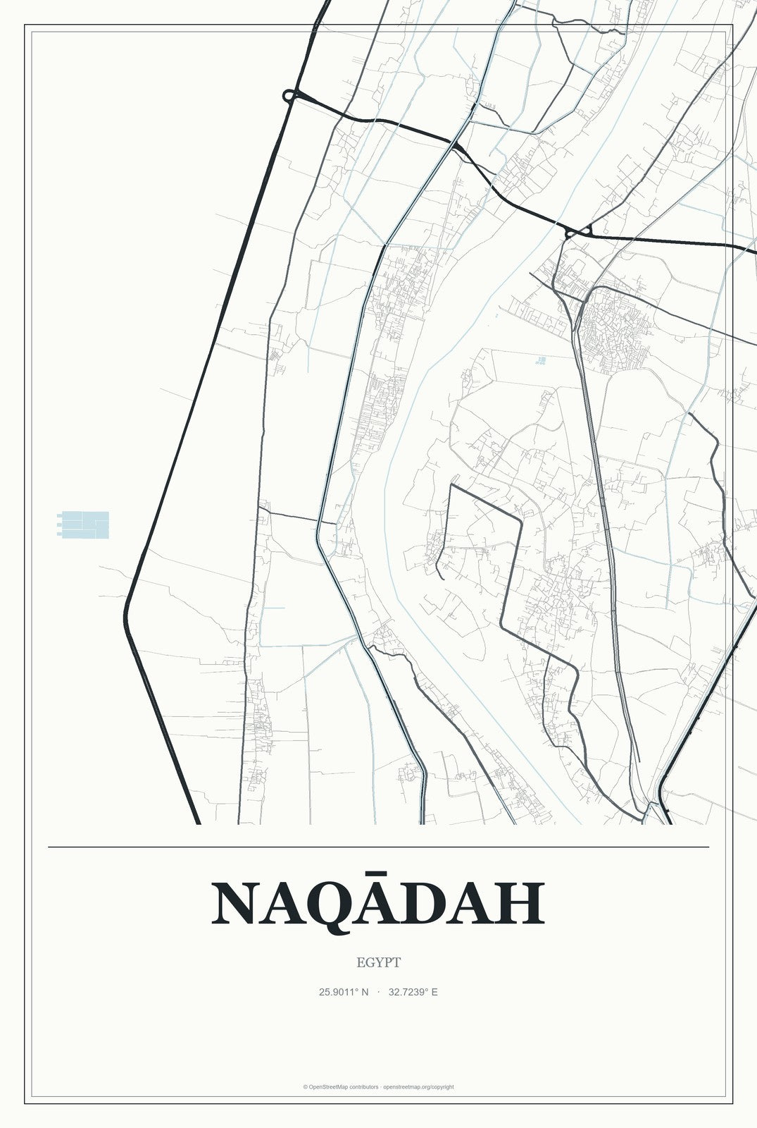 Naqādah, Egypt City Map Aluminum Sign in Gallery Air style
