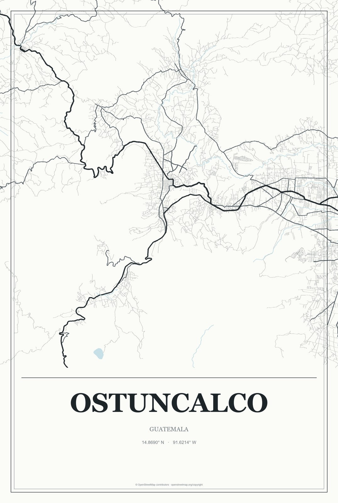 Ostuncalco, Guatemala City Map Aluminum Sign in Gallery Air style