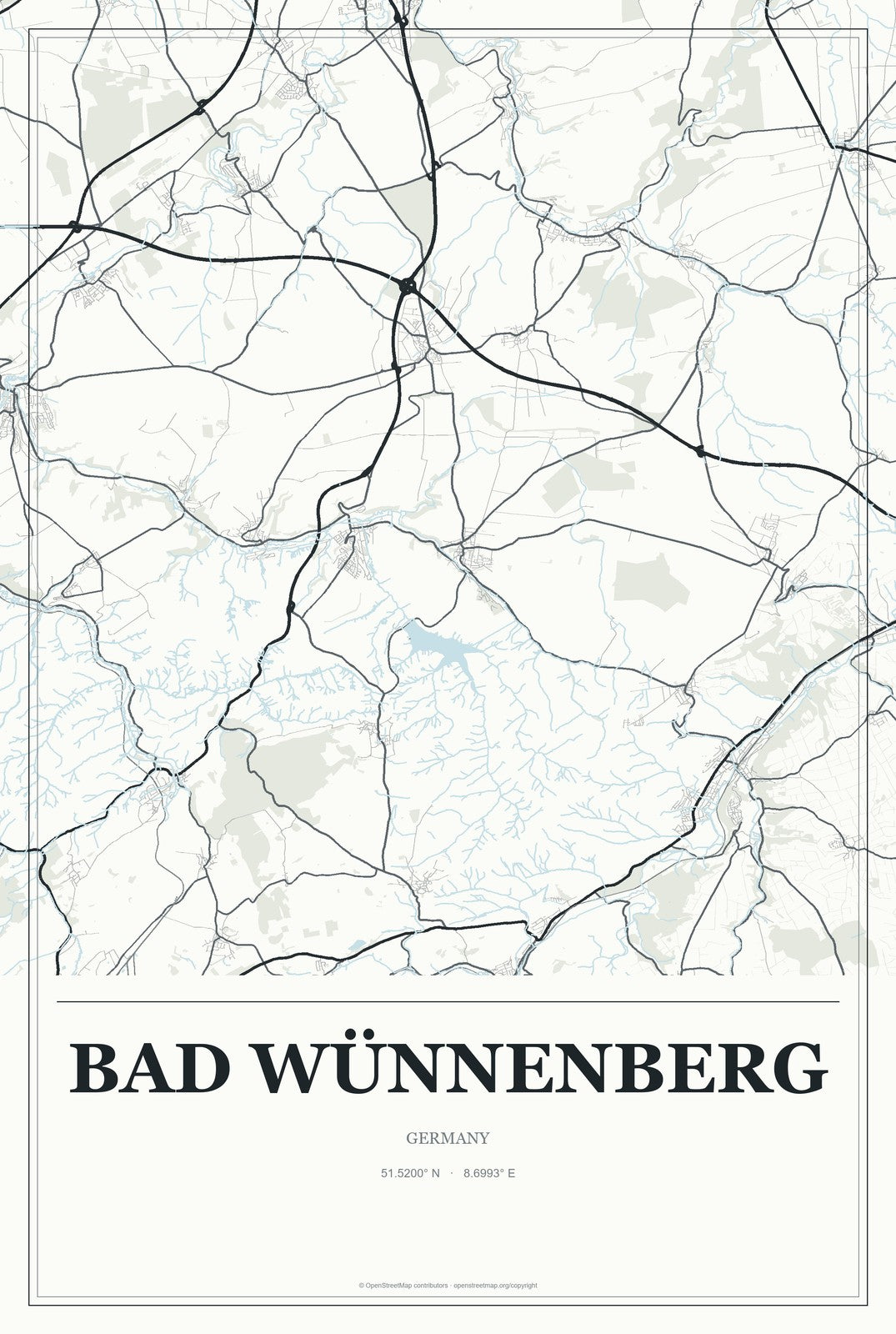 Bad Wünnenberg, Germany City Map Aluminum Sign in Gallery Air style
