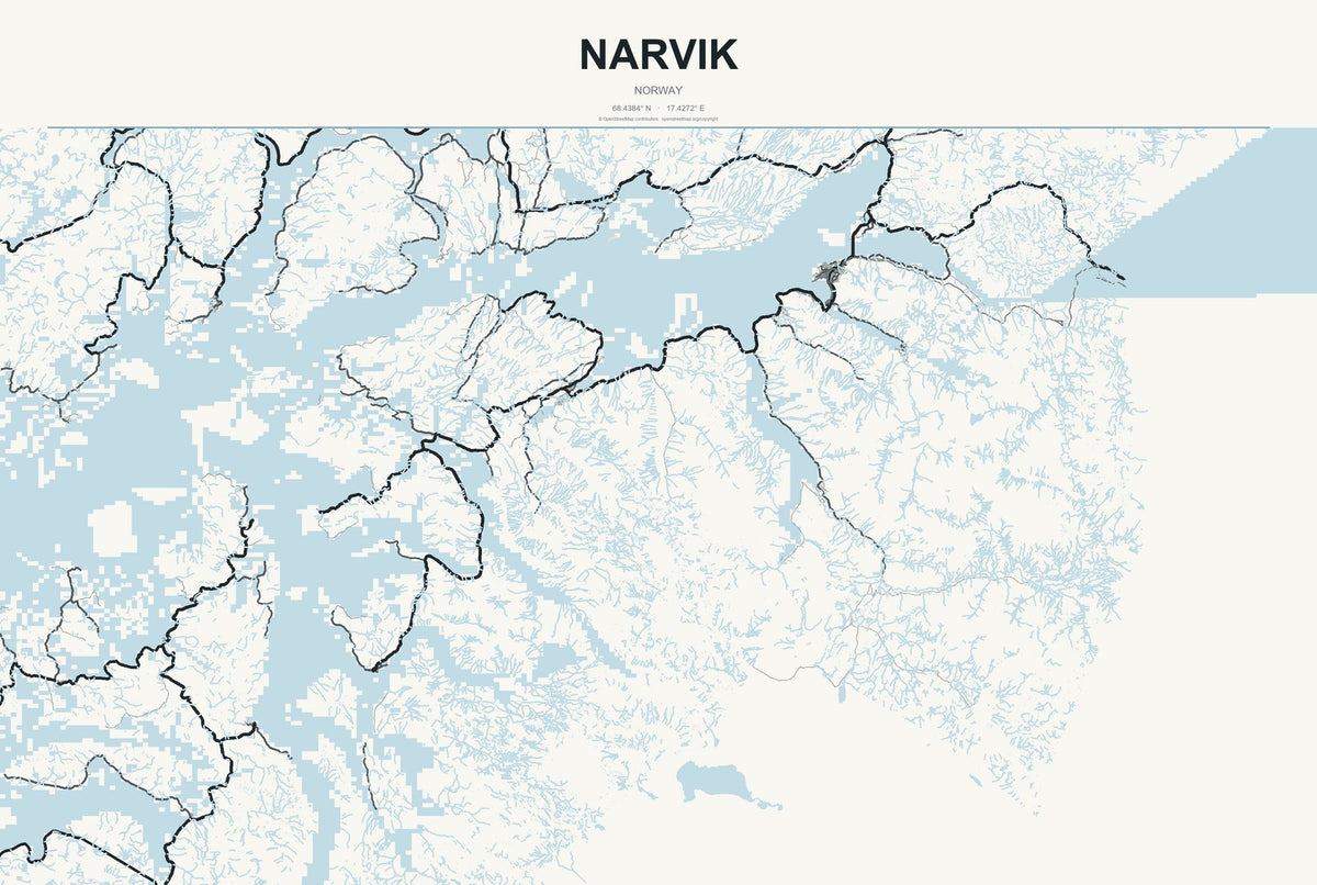 Narvik, Norway City Map Aluminum Sign in Headline Atlas style