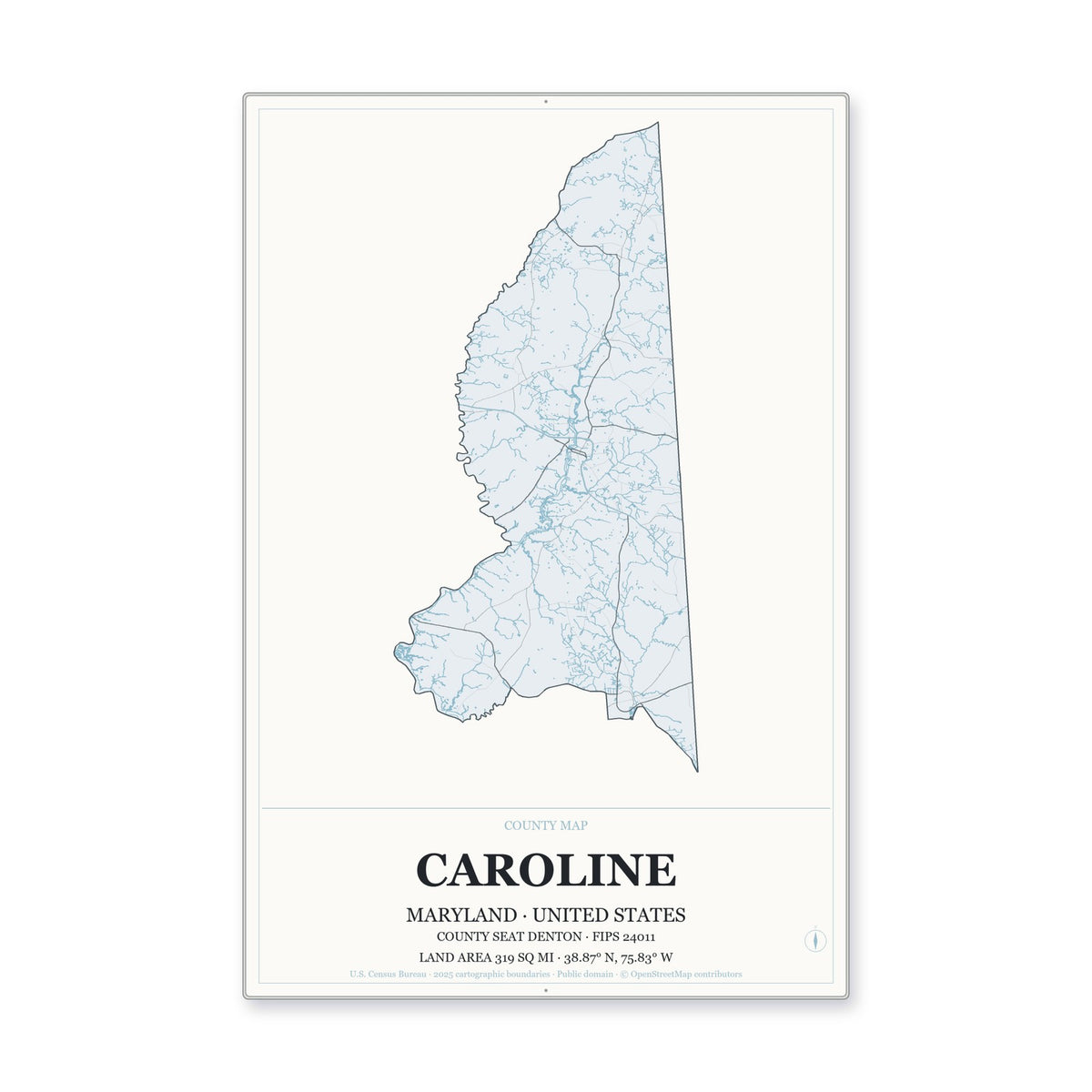 Caroline County, Maryland Map Aluminum Sign in Gallery Air style
