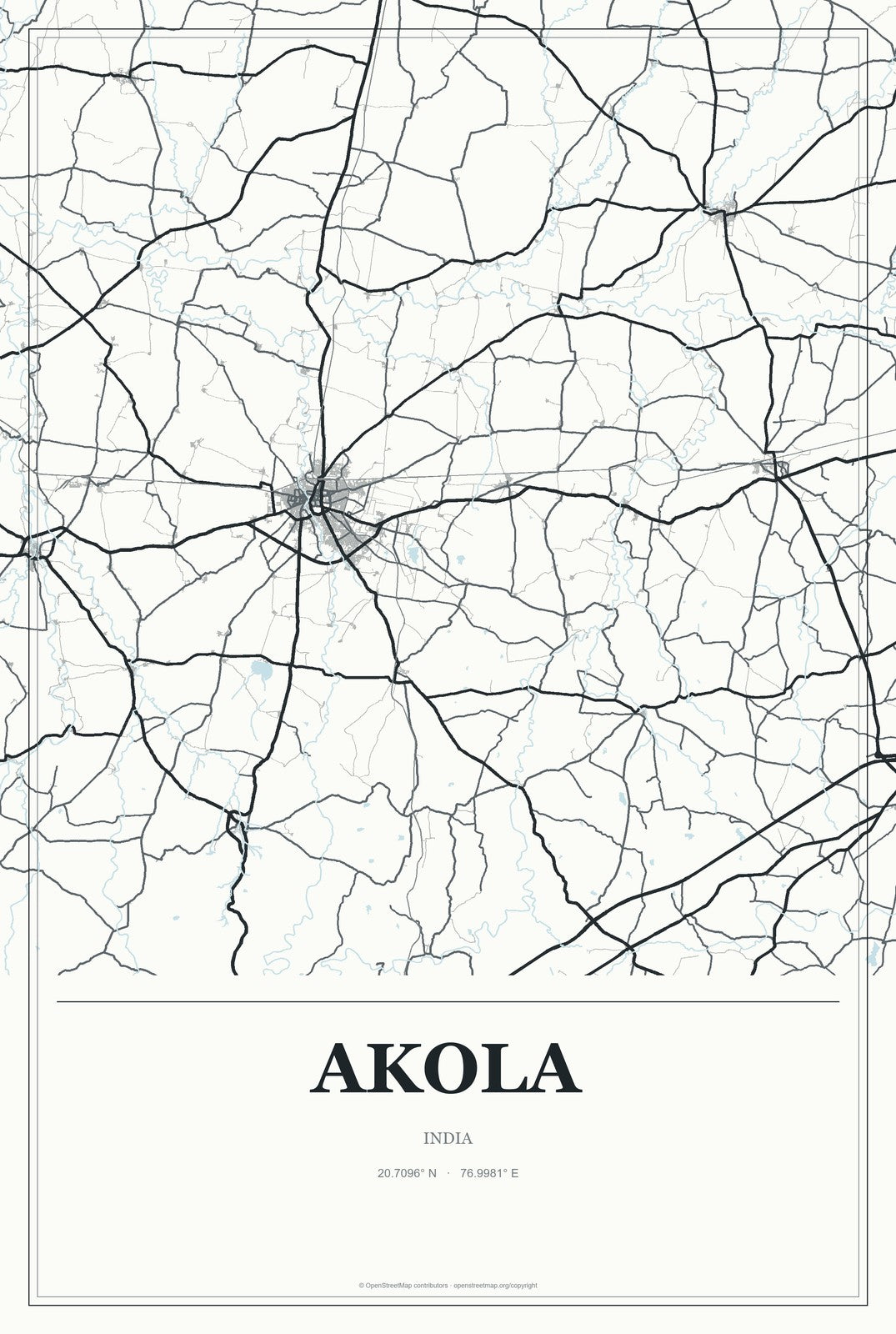 Akola, India City Map Aluminum Sign in Gallery Air style