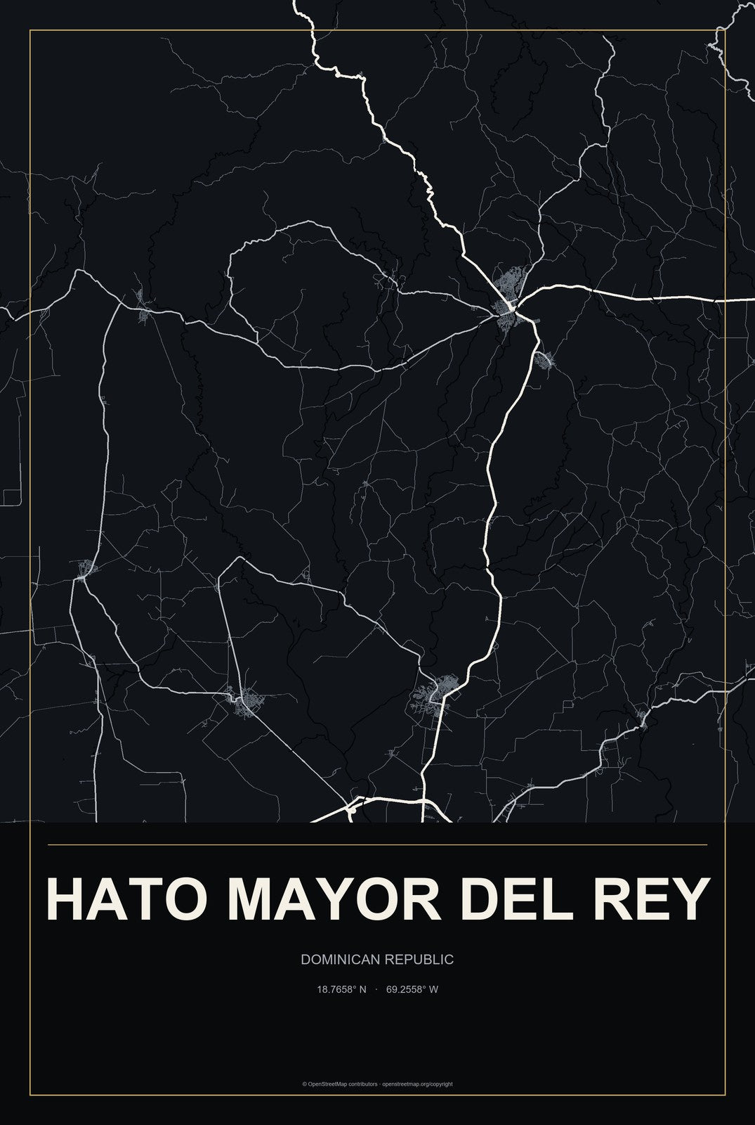 Hato Mayor del Rey, Dominican Republic City Map Aluminum Sign in Metropolitan Noir style