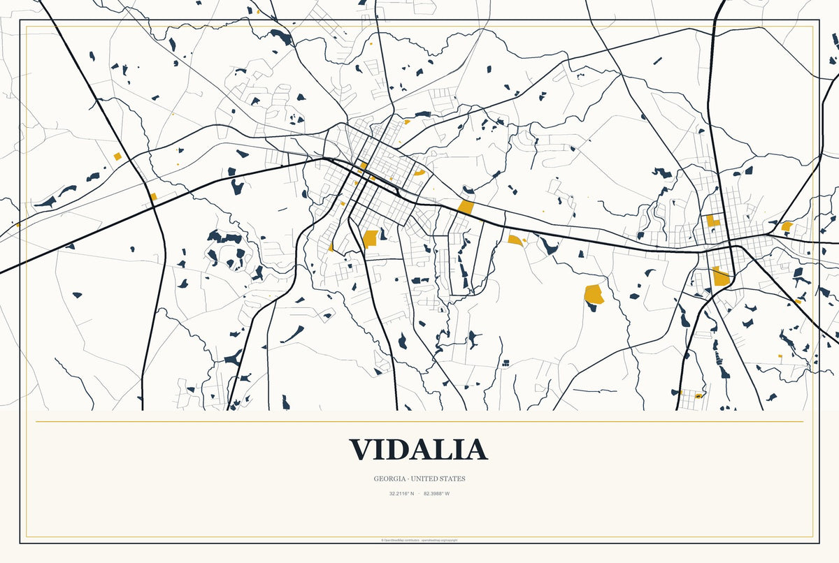Vidalia, Georgia City Map Aluminum Sign in Citrine Modern style