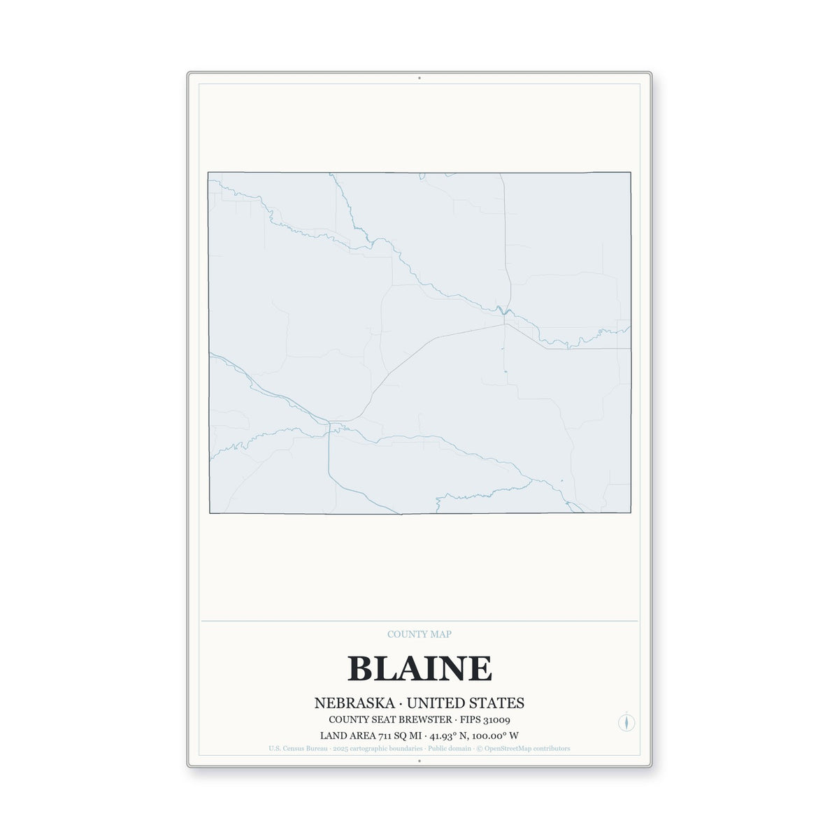 Blaine County, Nebraska Map Aluminum Sign in Gallery Air style