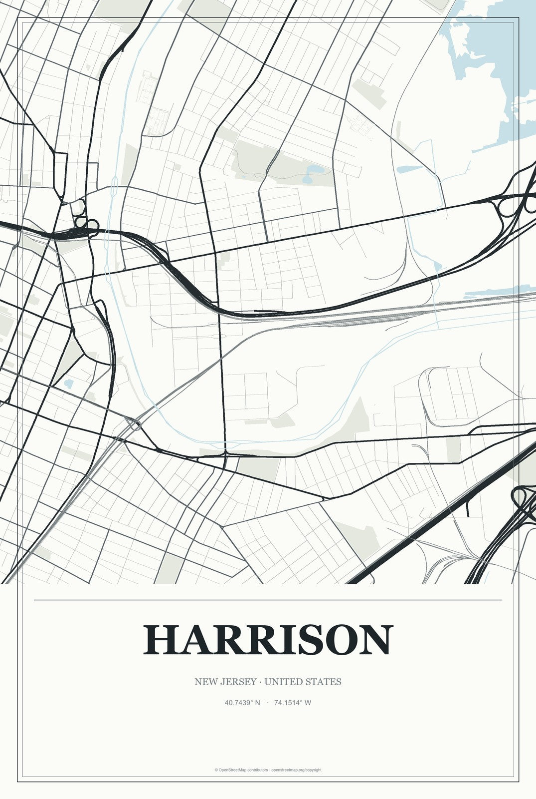 Harrison, New Jersey City Map Aluminum Sign in Gallery Air style