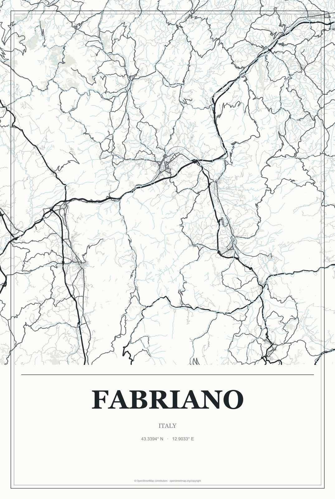 Fabriano, Italy City Map Aluminum Sign in Gallery Air style