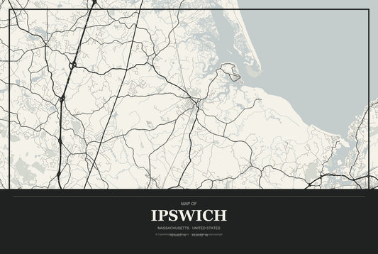 Ipswich, Massachusetts City Map Aluminum Sign in Museum Plaque style