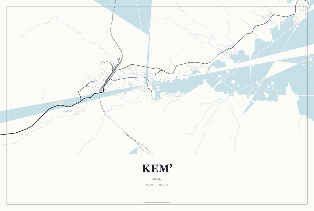Kem’, Russia City Map Aluminum Sign in Gallery Air style