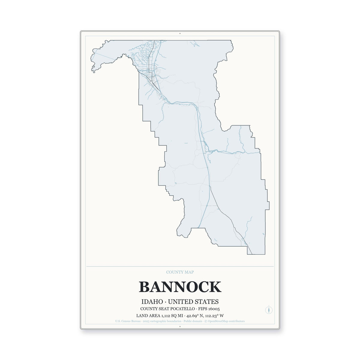 Bannock County, Idaho Map Aluminum Sign in Gallery Air style