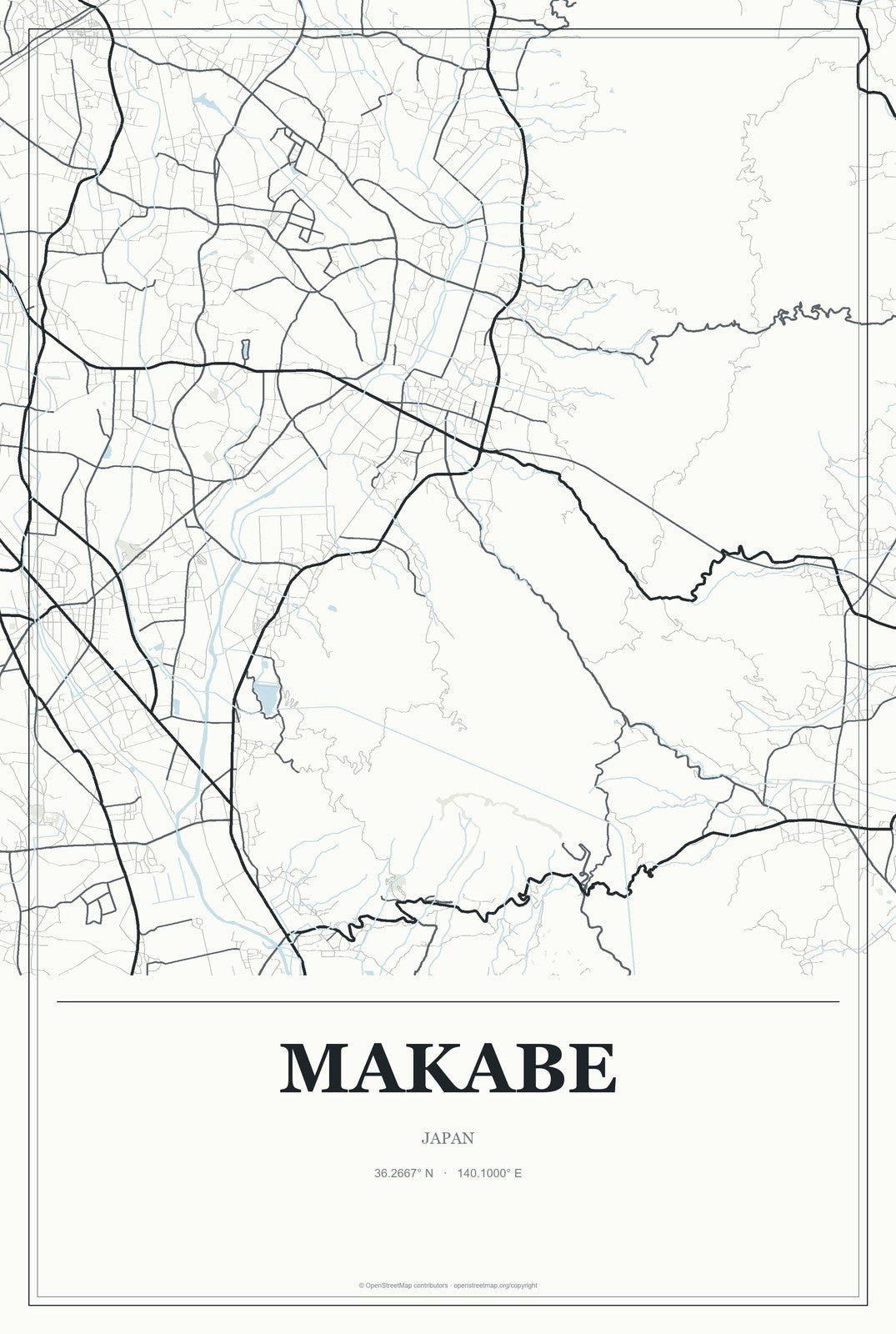 Makabe, Japan City Map Aluminum Sign in Gallery Air style