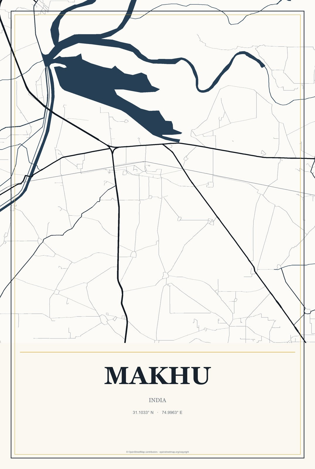 Makhu, India City Map Aluminum Sign in Citrine Modern style