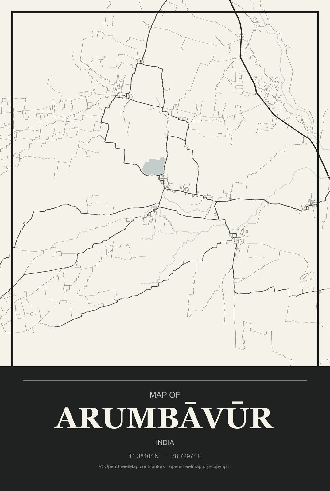 Arumbāvūr, India City Map Aluminum Sign in Museum Plaque style