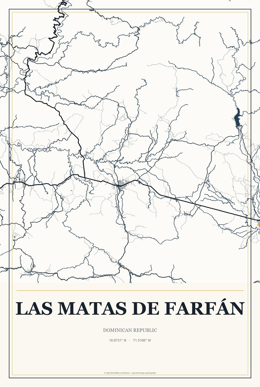 Las Matas de Farfán, Dominican Republic City Map Aluminum Sign in Citrine Modern style