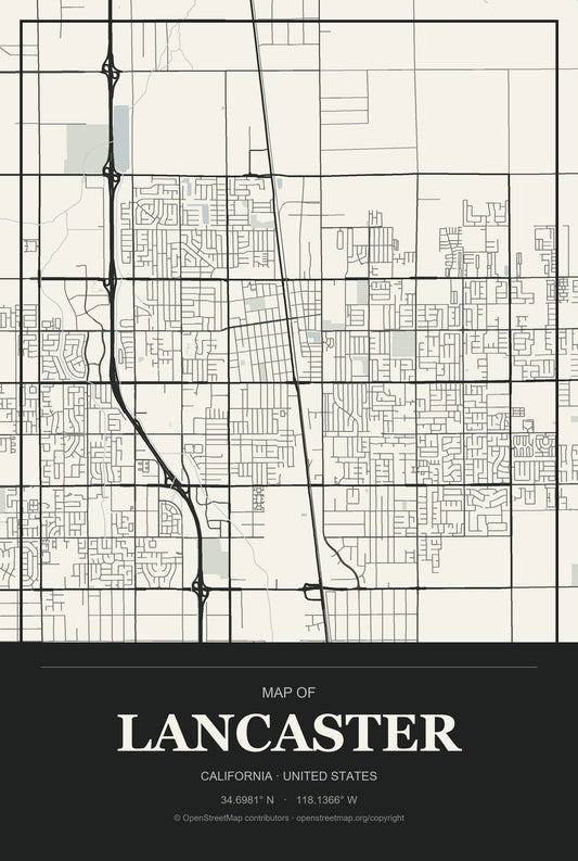 Lancaster, California City Map Aluminum Sign in Museum Plaque style
